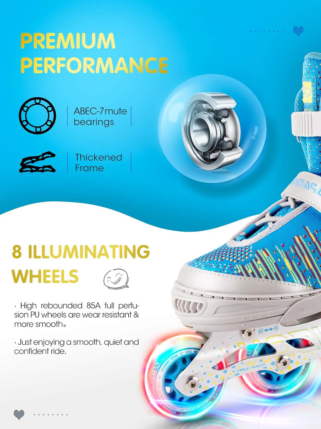 Skates for Boys and Girls with Full Light up Wheels