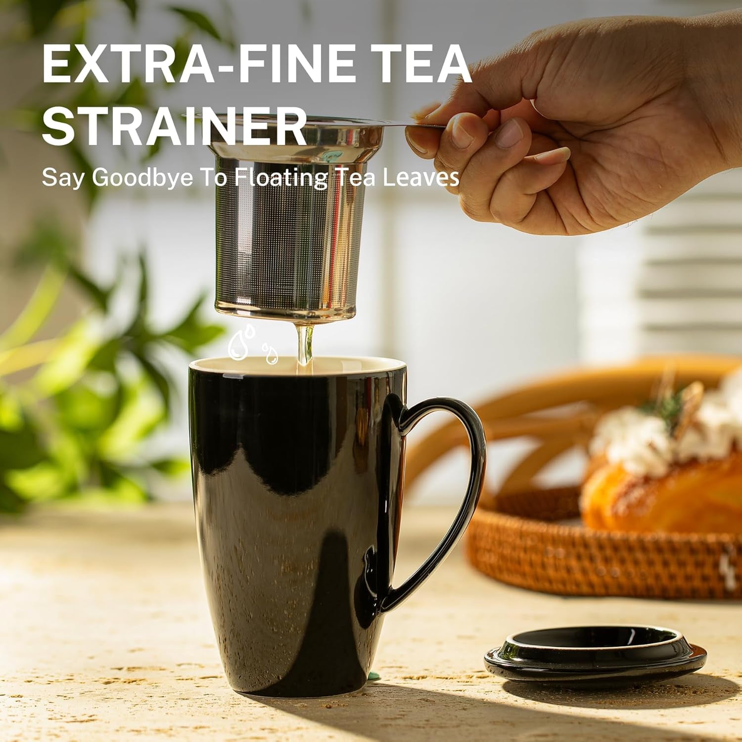 15 OZ Porcelain Tea Mug with Infuser and Lid