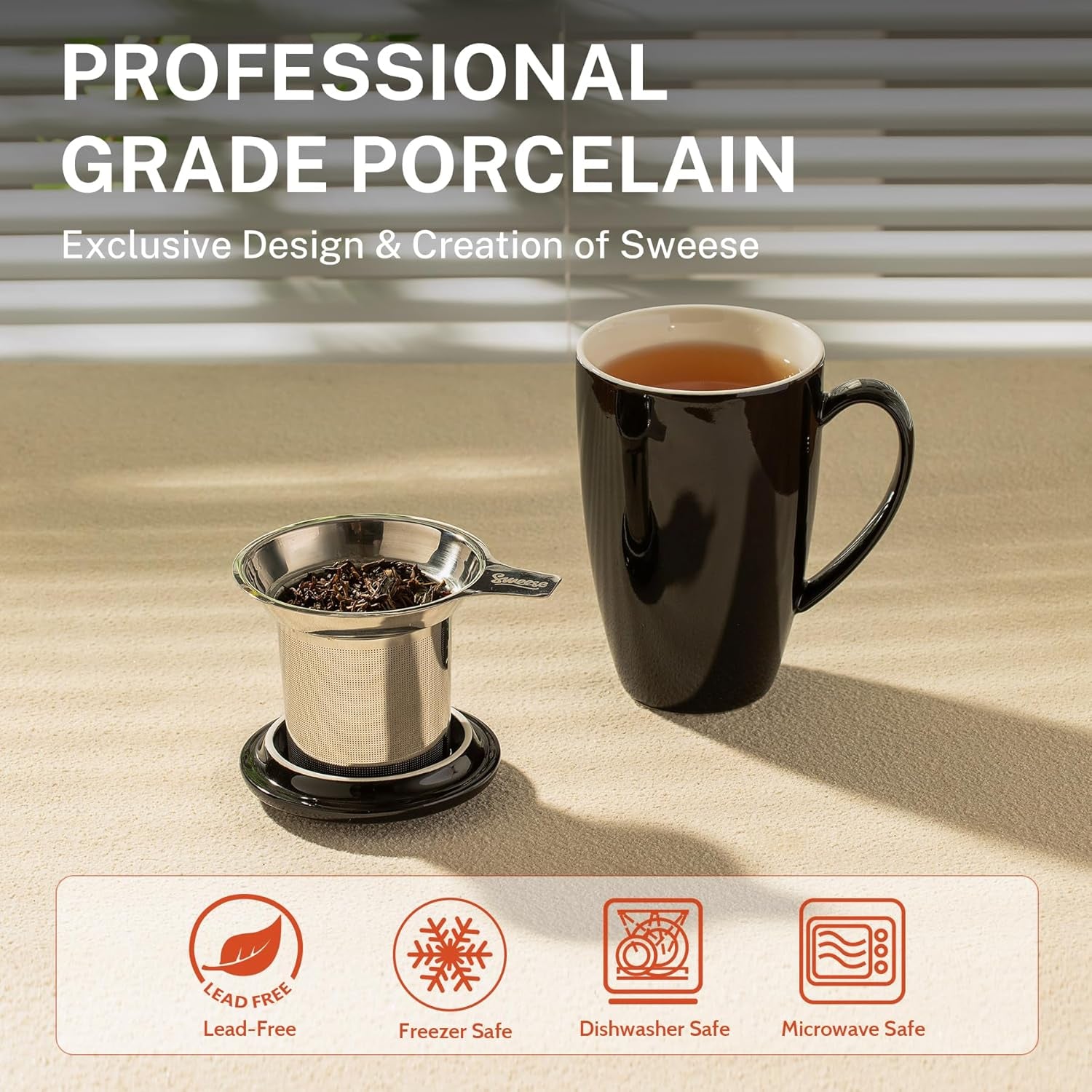 15 OZ Porcelain Tea Mug with Infuser and Lid