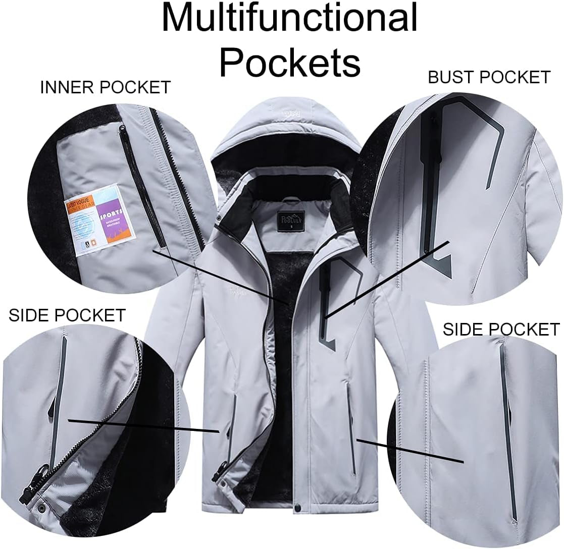 Men'S Ski Jacket Warm Winter Waterproof