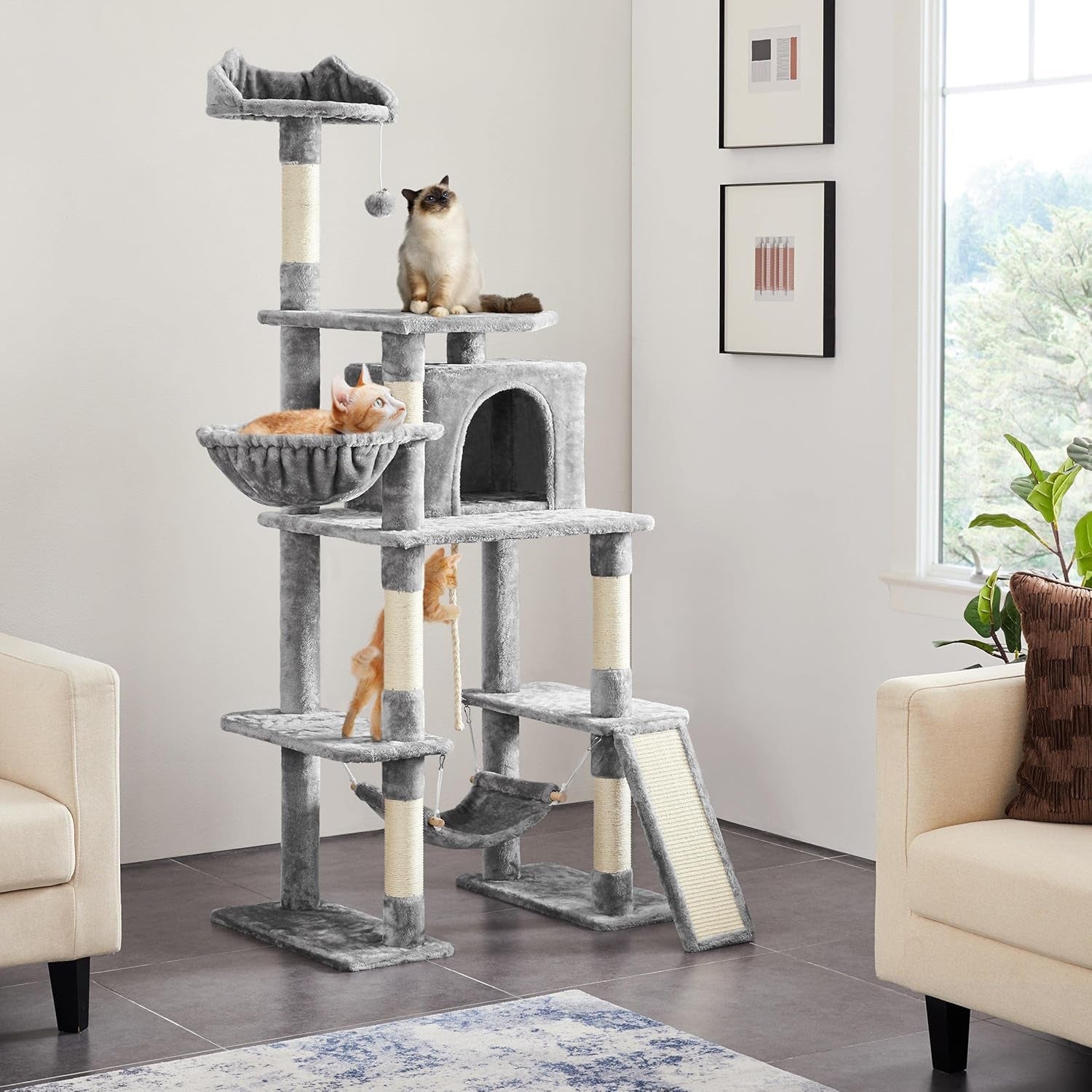 70 Inches Stable Cat Tree with Padded Platform