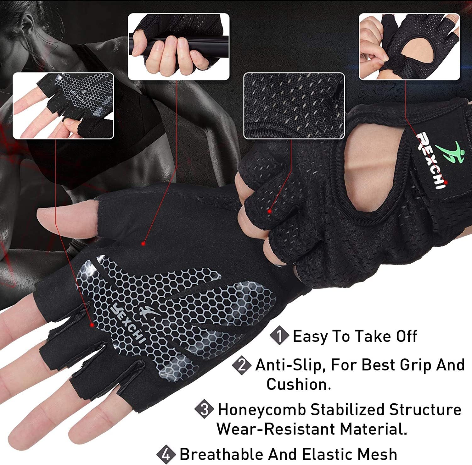 2 Pairs Workout Gloves Adjustable Weight Lifting Gym Exercise 